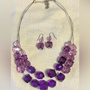 EUC Cato Purple bead necklace and pierced earrings set